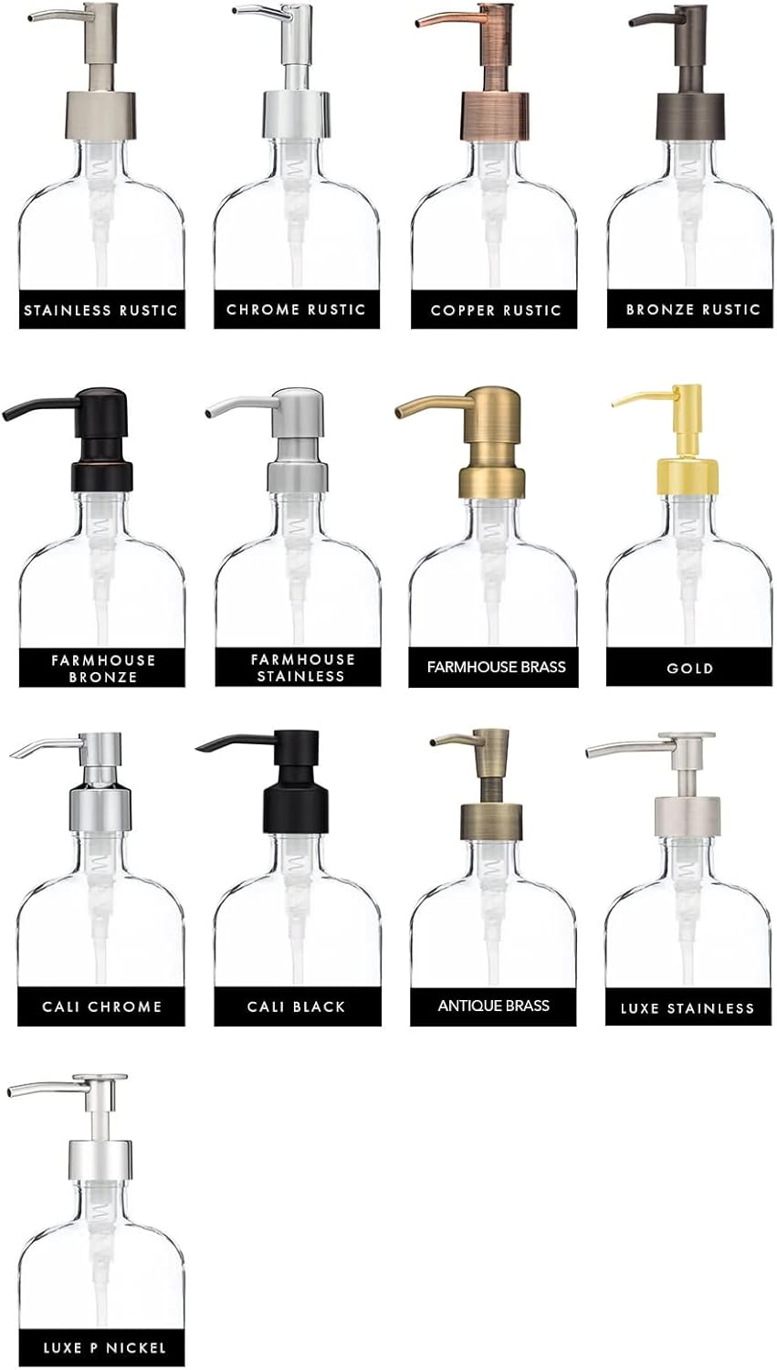 Rail19 Frosted Milk + Honey Glass Soap Dispenser | Vintage-Inspired Modern Refillable Soap & Lotion Pump Bottle for Bathroom Vanity Countertop and Kitchen, 12oz (Farmhouse Brass)
