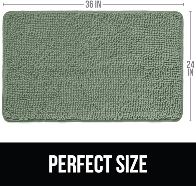 KANGAROO Bathroom Rugs, Chenille Soft Absorbent Bath Rug, Shaggy Shower Mat, Quick Dry Machine Wash Bathmat, Plush Carpet Mats for Tub, Bathtub and Room Home Decor Accessories, 36x24, Sage