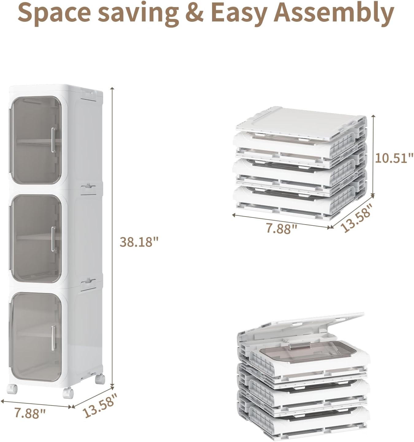 KHNR 3-Tiers Slim Bathroom Storage Cabinet, Foldable Storage Cabinets,Narrow Bathroom Storage,Movable Bathroom Storage Organizer for Small Spaces,Bathroom,Kitchen,Laundry,White