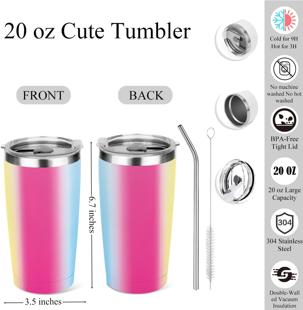 20 oz Insulated Tumbler, Tumbler with Lid Straw, Insulated Travel Coffee Mug Stainless Steel Cup for Cold Hot Drink Gift for Women Friend Colleague Christmas Birthday Friendship (Colorful Abstract)