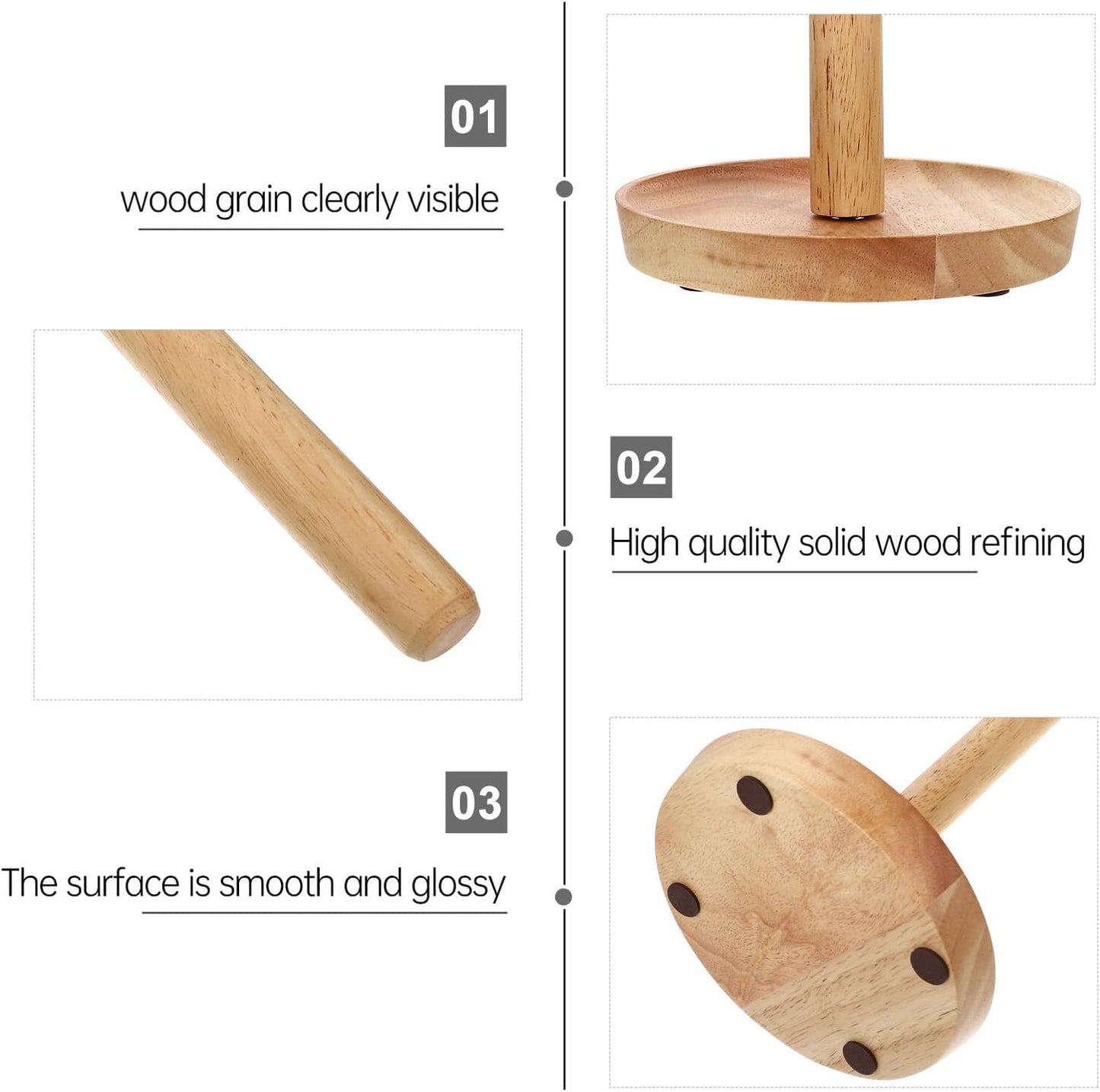 Solid Wooden Toilet Paper Holder Stand with Design and Rubberwood Base Freestanding Roll Paper Storage Rack for Bathroom Home Office and Apartment Use