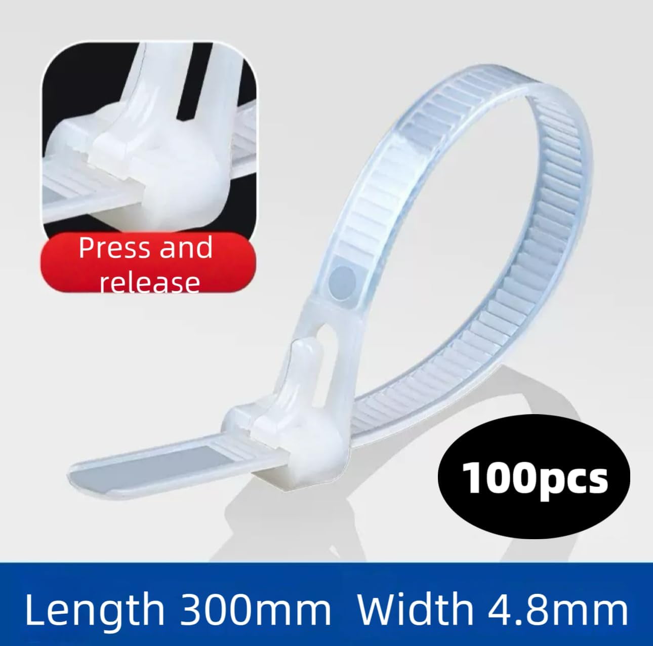 12 Inch 100 PCS White Releasable Cable Zipper Cable Ties,Adjustable Reusable 50 Lbs Tensile Strength Nylon Cable Ties，Suitable for multi-purpose plastic cable ties in homes, offices and workshops
