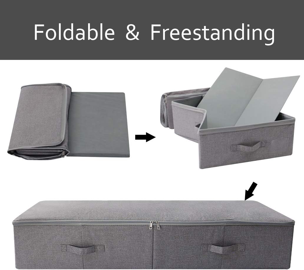 iwill CREATE PRO Pack of 2, 39.4 * 16.9 * 7" Rigid Folding Under bed Storage Organizer Containers for Shoes, Garment, Bedding Sheets, Washable,Dark Gray