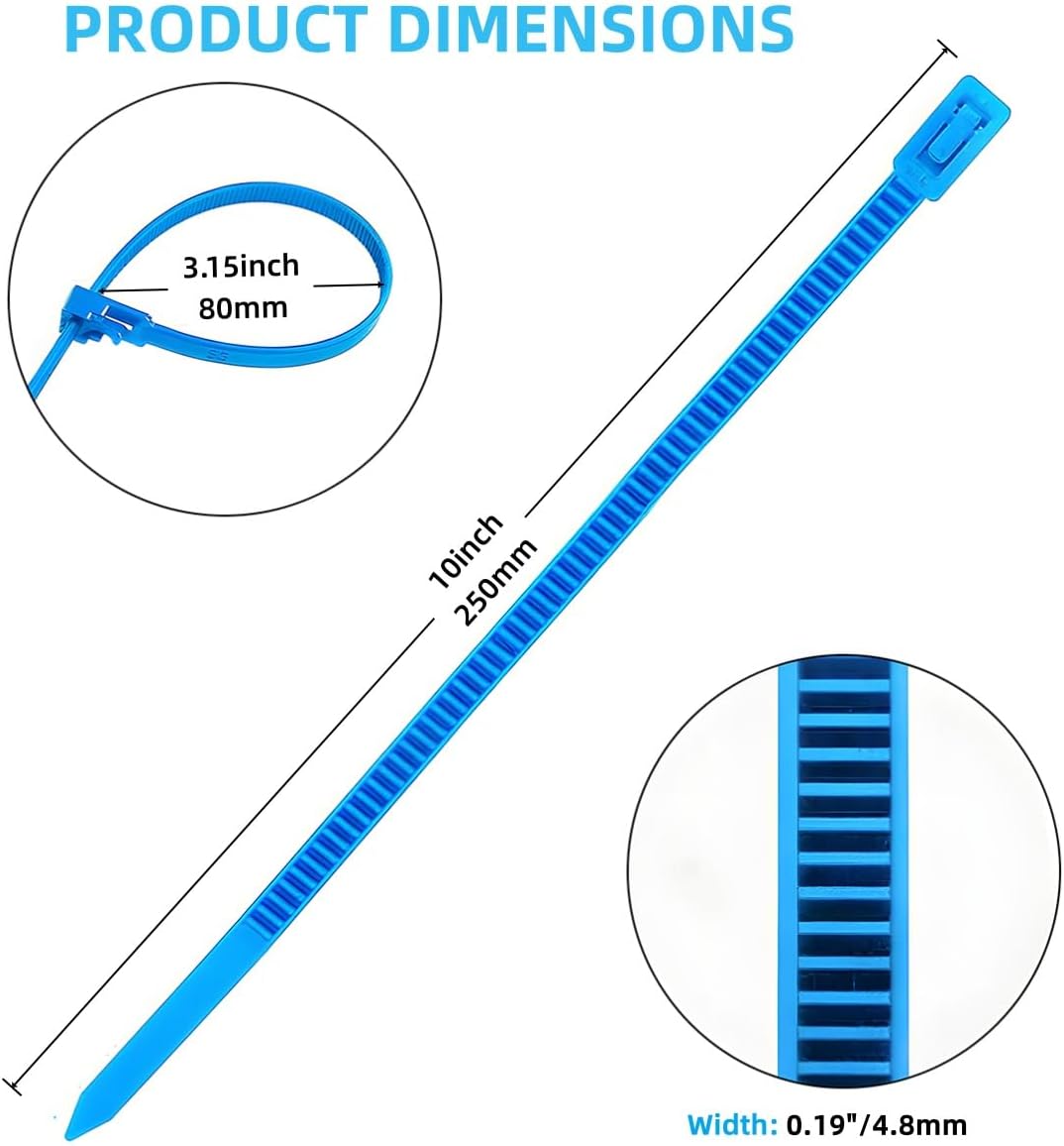 50 Count 10 Inch Reusable Cable Ties Blue – Heavy Duty Releasable Zip Ties, 36 LBS for Electronics, Gardening, and Multi-Purpose Bundling
