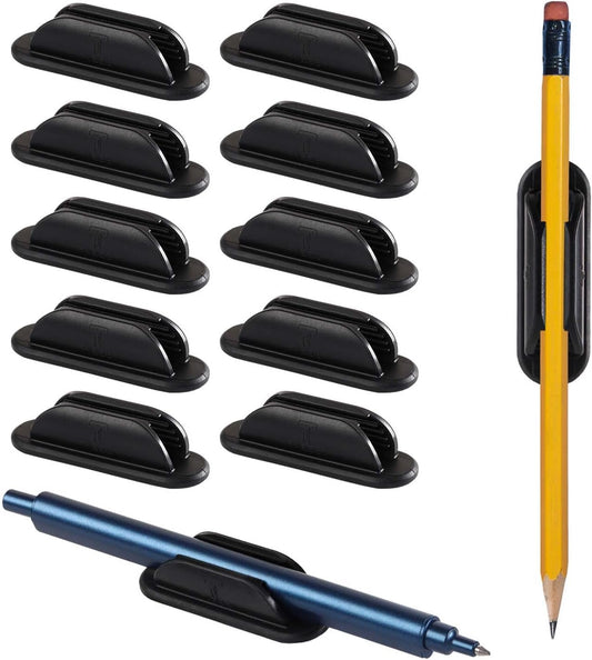 Adhesive Pencil Holders for Desk Set of 10 - Silicone Pen Holder with 15 PCS Upgraded Adhesive Pads - Flexible Pencil Holder for Walls Clipboards, Office Essentials Accessories Teacher Supplies