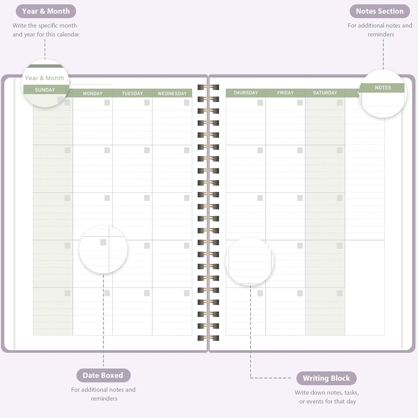 Undated Weekly Planner, Weekly To Do List Notebook with Goal, Organizer & Habit Tracker, A5 Daily Planner with Spiral Binding, Ideal for Office School Suppies (Purple)