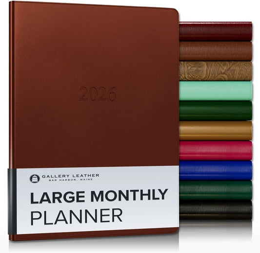 Gallery Leather Large Monthly Planner 2025-2026, Elegantly Bound Calendar Planner and Notebook with Stylish Gold-Gilded Page Edges, 18 Months - Freeport Metallic Copper - 9.75x7.5"