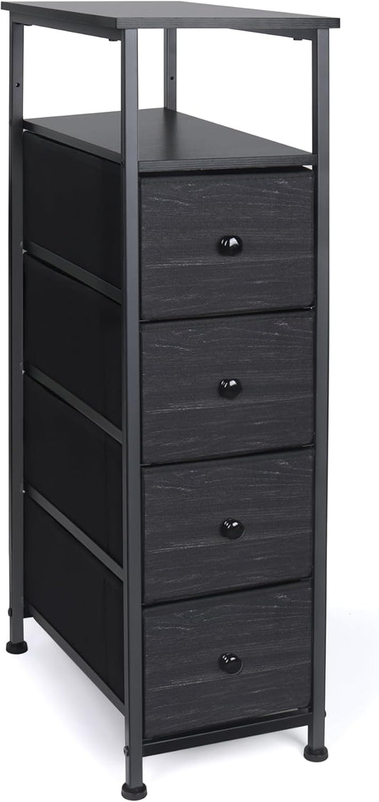 Narrow Dresser for Bedroom, Fabric Tall Dresser & Chests of Drawers with 4 Drawers, Vertical Organizer Storage Tower Unit for Bedroom, Hallway, Entryway Black Wood Grain