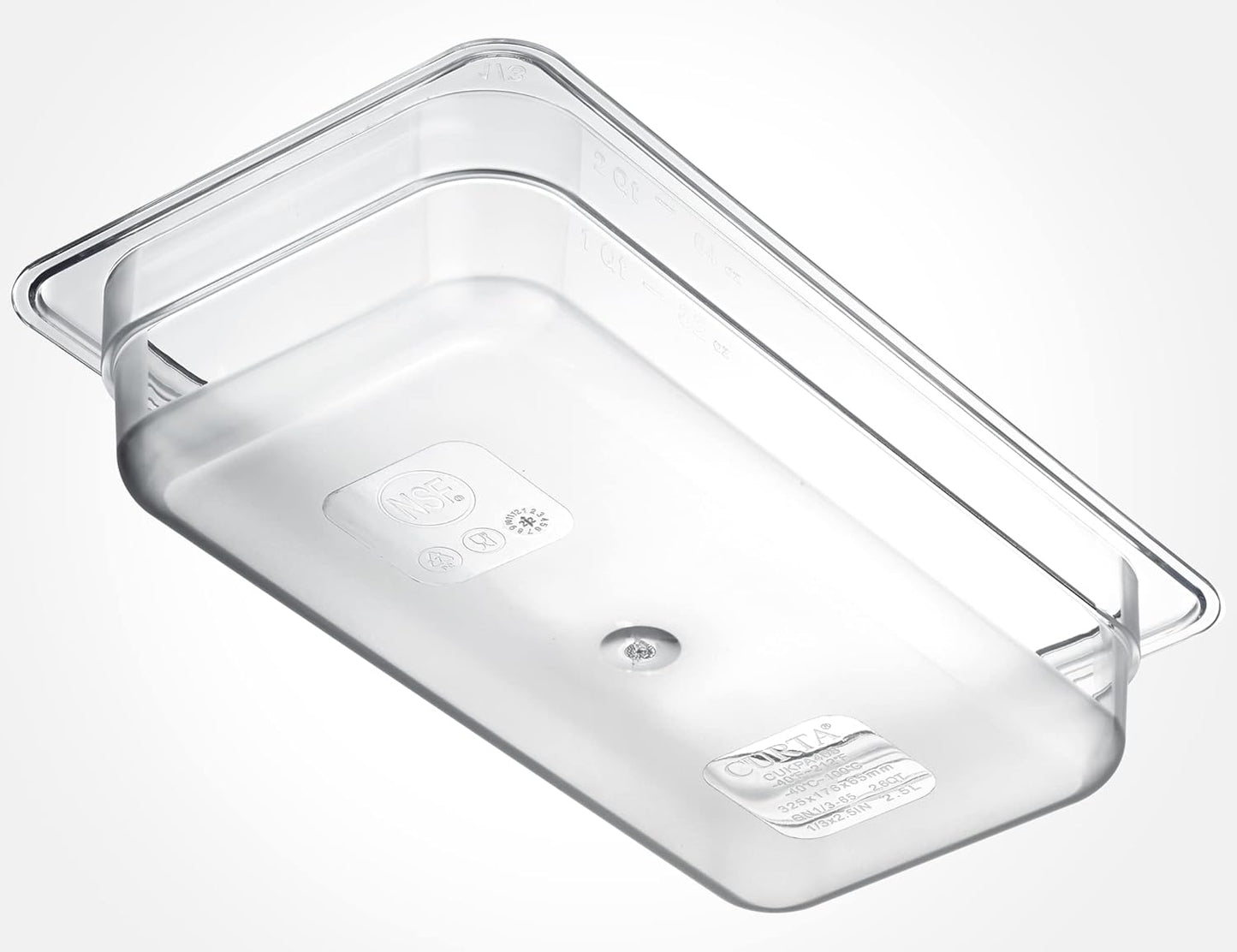 CURTA 6 Pack NSF Food Pans, 1/3 Size 2 1/2 Inch Deep, Commercial Polycarbonate Plastic Clear Freezer-Safe