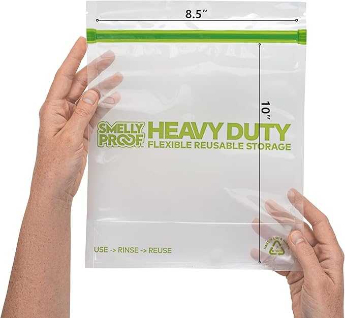 BULK VALUE, Smelly Proof 50-Pack HEAVY DUTY 5-mil Reusable Bags, Stand-Up, Expandable, Dishwasher-Safe, Odor-Proof, Durable Poly Nylon (Non-Silicone) US-Made 8.5" x 10" Quart 50pk