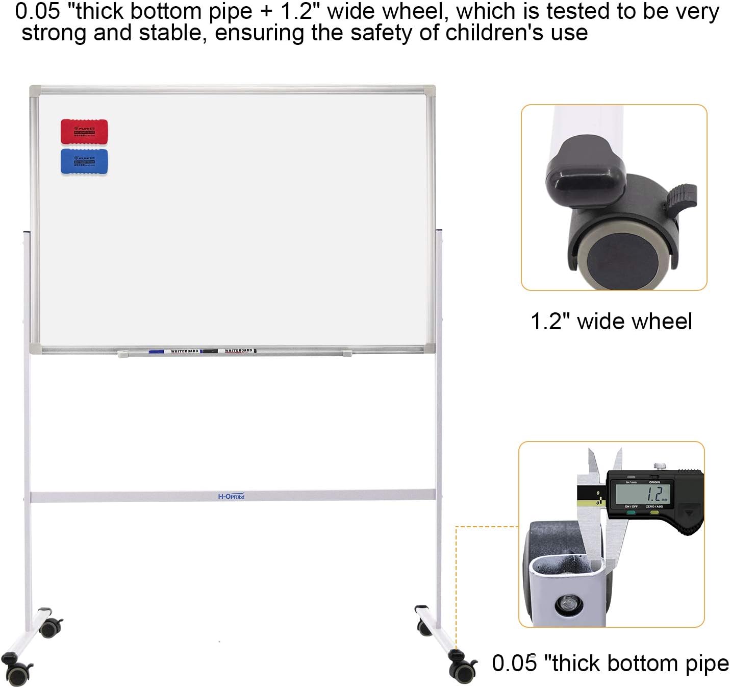 H-Qprobd Mobile Whiteboard 36"x24" Magnetic Dry Erase Board with Stand - Adjustable Height Double Side Rolling White Boards on Wheels for Home, Office & School