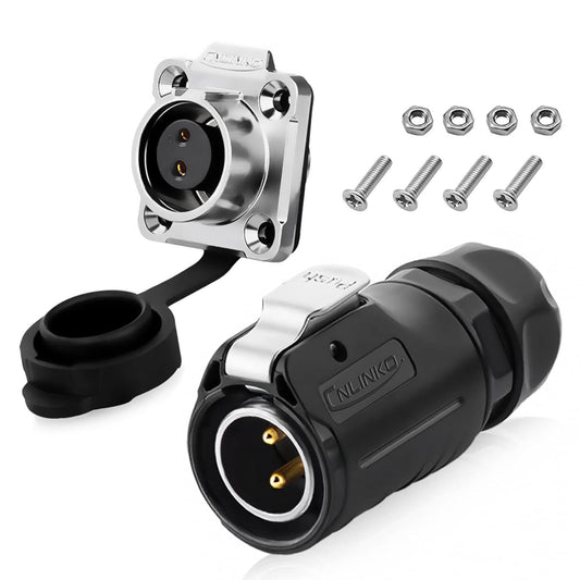 2 Pin Waterproof Connectors, Aviation Cable Connectors for Automotive, Marine, Lights Electrical Wire Connections (Solder, M20)