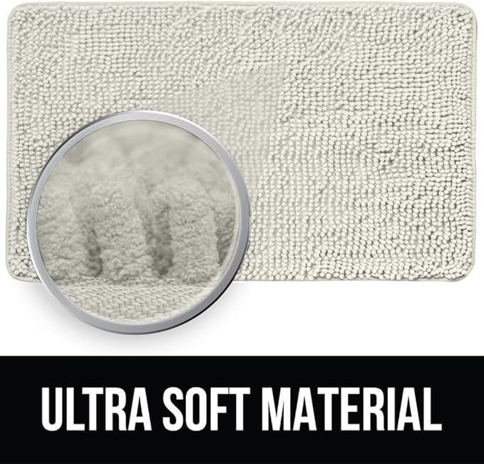 KANGAROO Bathroom Rugs, Chenille Soft Absorbent Bath Rug, Shaggy Shower Mat, Quick Dry Machine Wash Bathmat, Plush Carpet Mats for Tub, Bathtub and Room Home Decor Accessories, 30x20, Cream