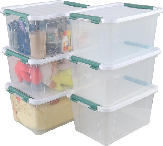 20 Quart Clear Stackable Storage Box, 6-Pack Plastic Storage Container with Latching Lid