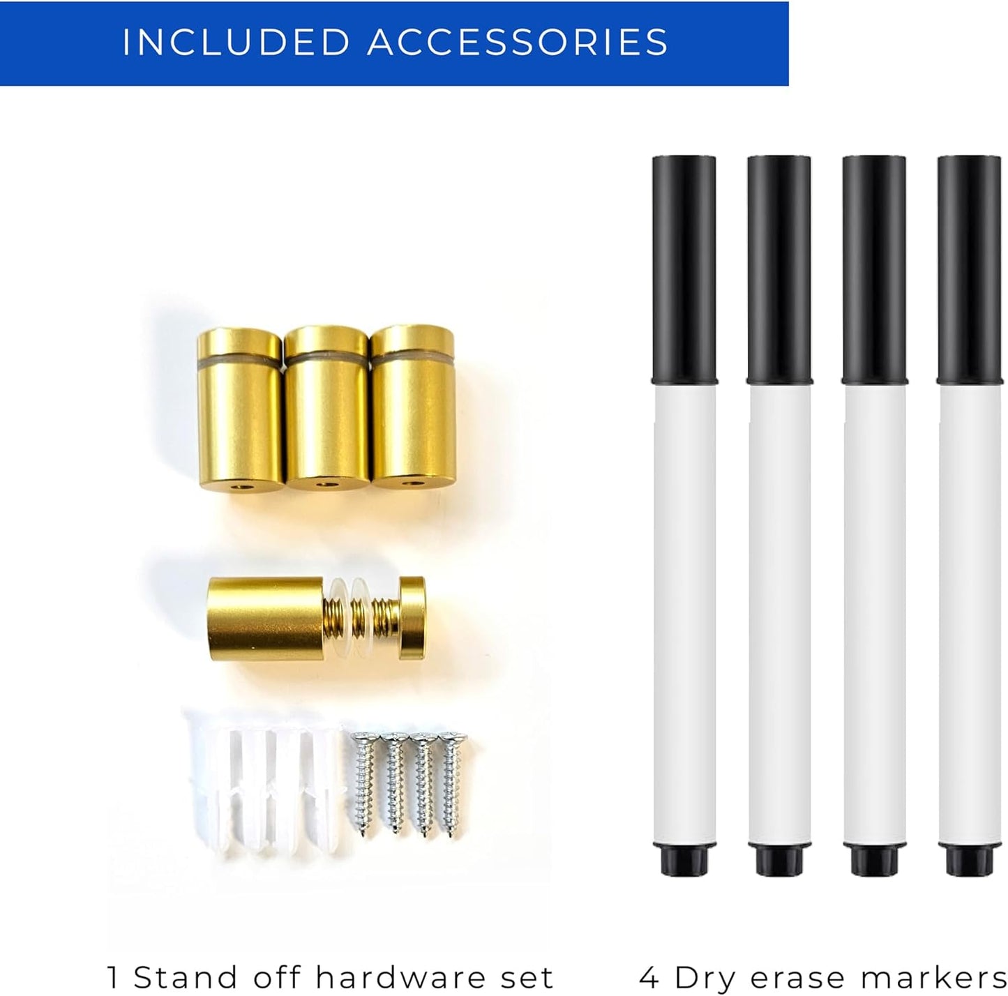 18x24 Dry Erase Board for Wall - with .25 White Acrylic and Gold Stand Off Finish - Perfect Whiteboard for Office, Home, Classroom - Durable and Stylish .25 White Acrylic Dry Erase Board