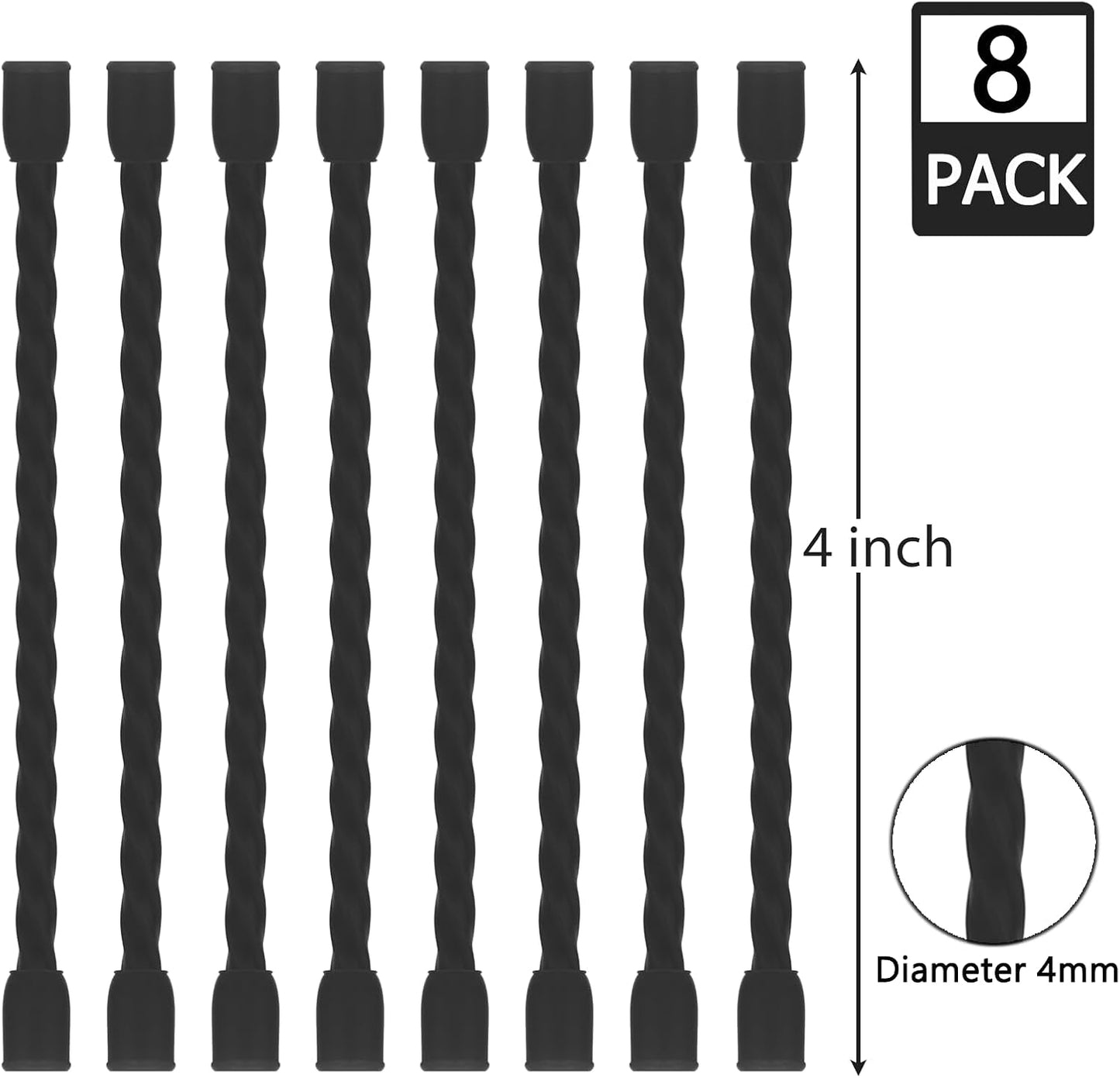 8PCS Silicone Cable Ties 4-Inch Reusable Twist Ties Steel-Core Cable Tie Straps Organizer All Purpose Bendable Cord Tie for Indoor Outdoor Bundling Holding Securing and Wrapping Cables (Black)