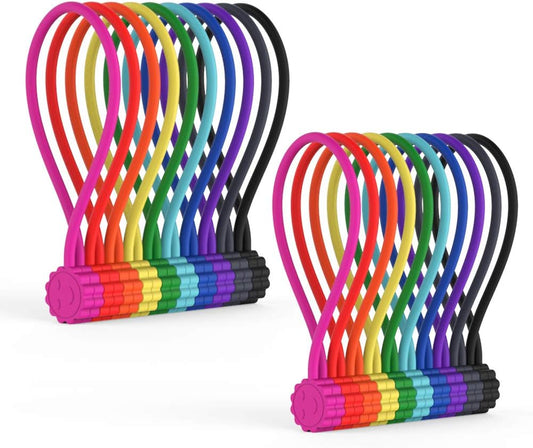 Rich&Ray Silicone Magnetic Cable Ties, Reusable Phone Cord Organizer, Magnetic Twist Ties for Headphone Cables, Charging Cable Organizer, Book Markers, Hanging Stuff or Just for fun, 10 Color-20Pack