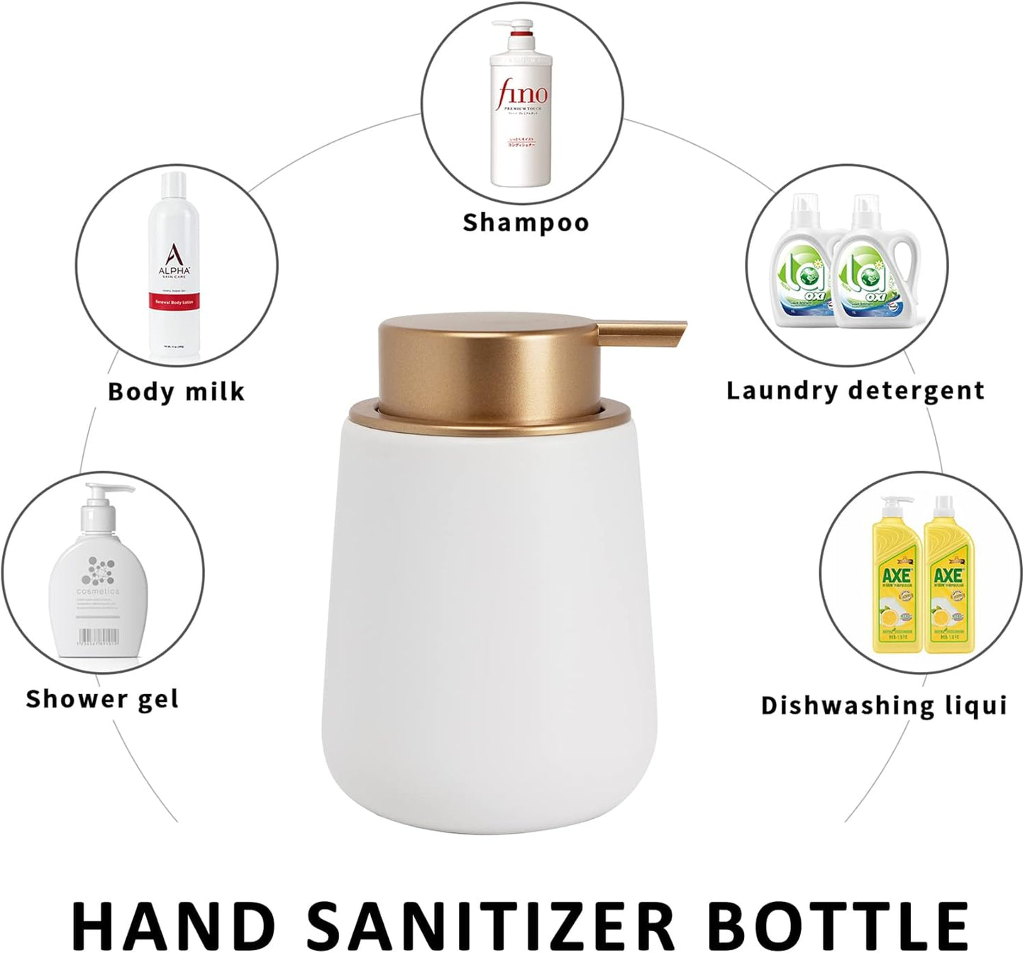 Soap Dispenser Ceramic with Easy-to-Press Pump Hand Lotion Liquid Dispenser for Shampoo Bathroom Kitchen 12 oz