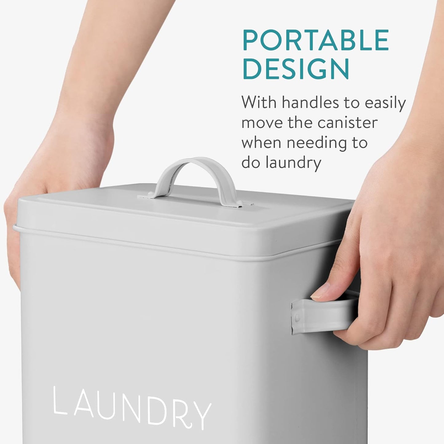 Navaris Laundry Detergent Container with Scoop - Powder Laundry Soap Tin - Vintage Style Metal Organizer Canister Box with Lid and Handles - Gray