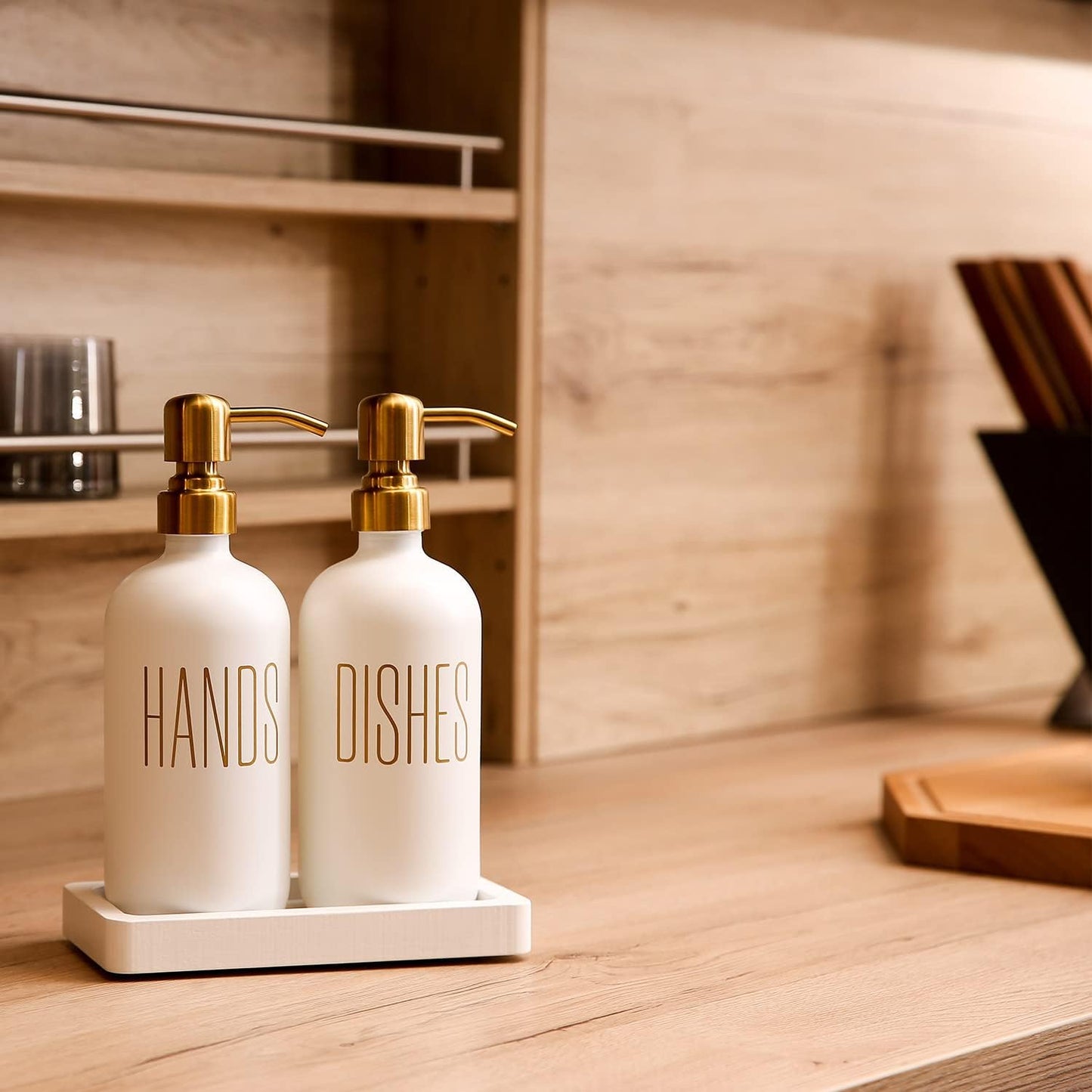 White Soap Dispenser Set, Contains Dish and Hand Soap Dispenser, Perfect for Kitchen Counter Decor. (White)