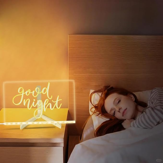 LED Note Board with Colors 12-Color Illuminated Acrylic Drawing Board - Dry-Erase Night Light with Stand for Home/Office/Gift/Festival (12" W x 7.9" H)