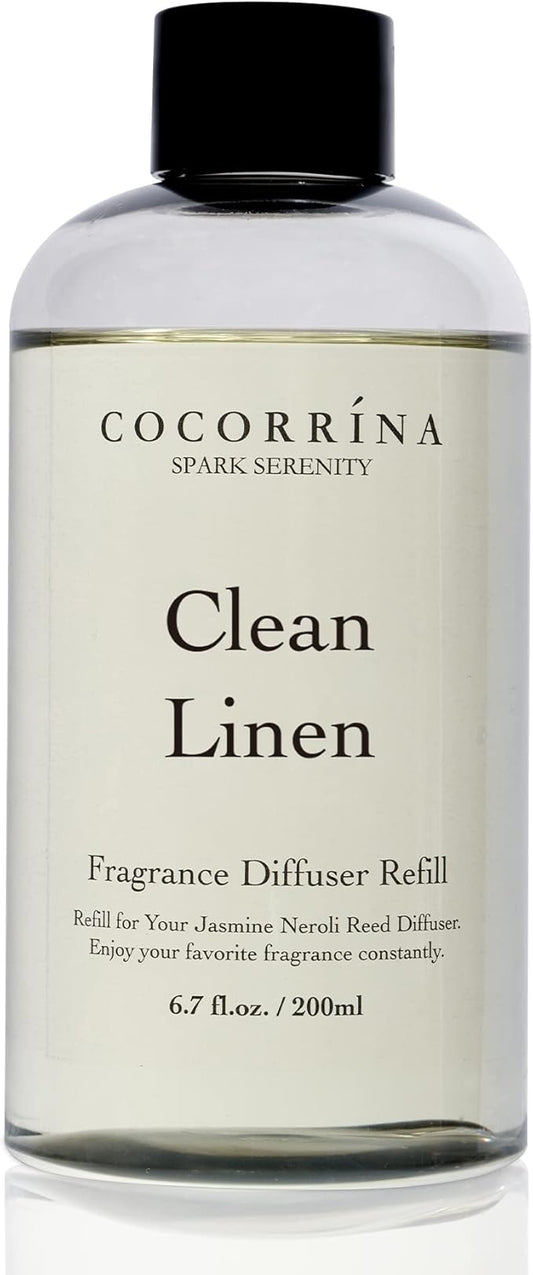Cocorrína Clean Linen Scented Reed Diffuser Oil with 8 Sticks Fragrance for Bedroom, Bathroom, Oil Diffuser, Home Décor, 6.7 fl oz. (200 ml)