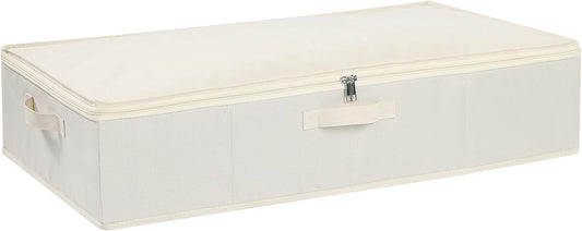 Under the Bed Storage Bins, Closet Organizers with Reinforced Handles for Blanket, Sheets, Pillows, Towels, Shoes, Beige, 1 Pack, 23.6 x 11.8 x 5.9 Inch