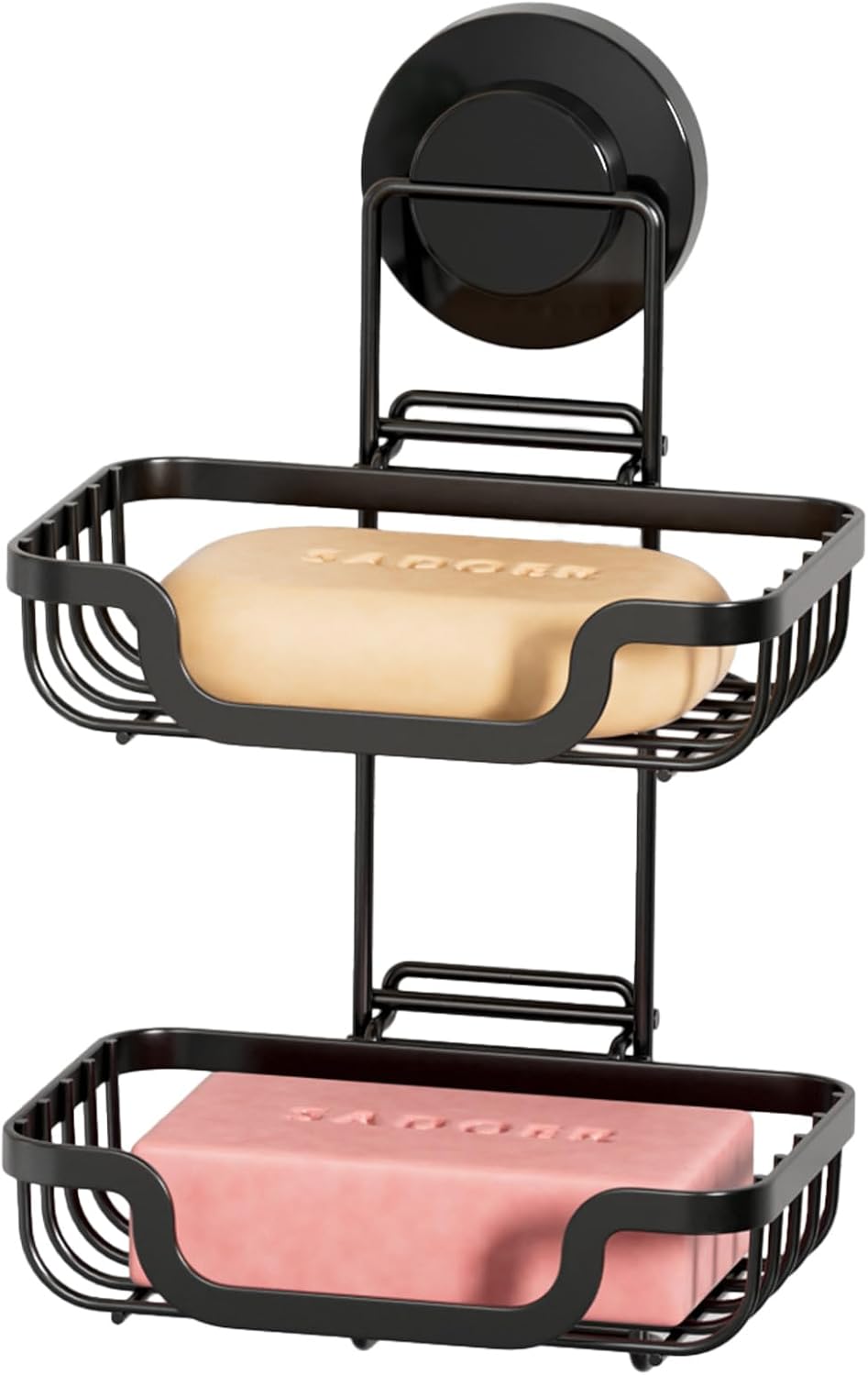 TAILI Double Layer Soap Holder, Drill-Free Bar Soap Dish Tray Suction Cup, Draining for Shower Wall, Bath Storage, Rustproof Stainless Steel Sponge Holder for Tub, Kitchen, Black