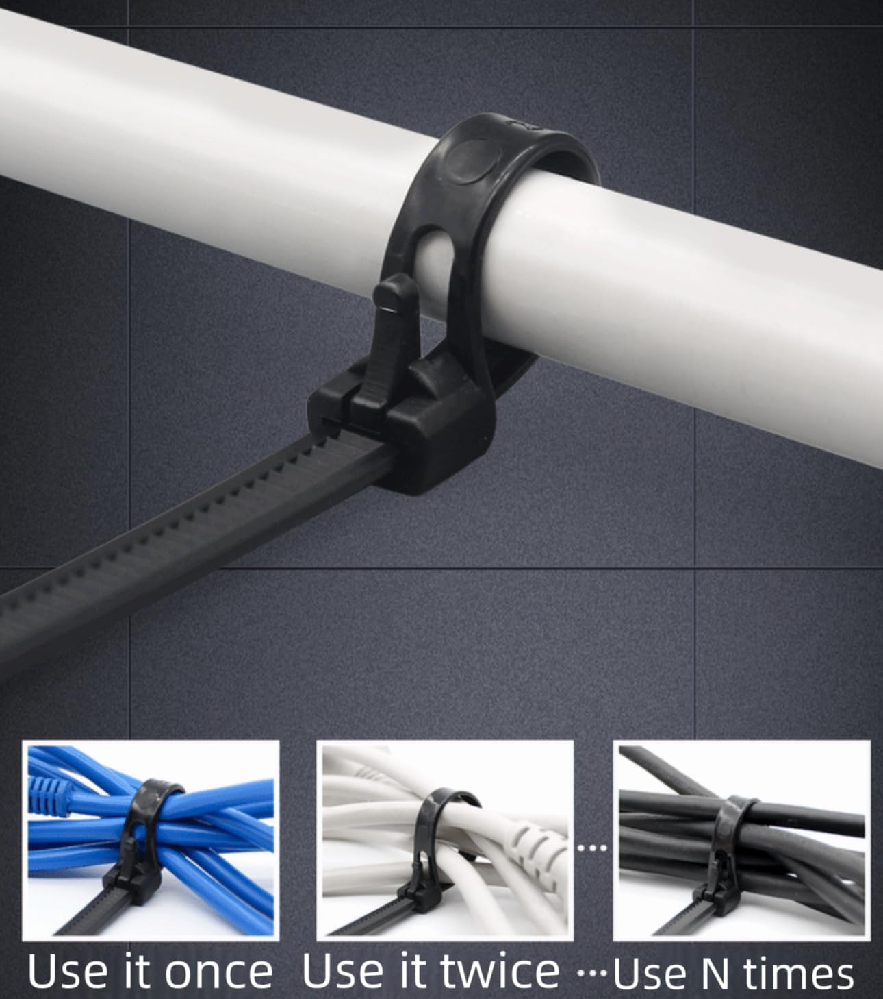 12 Inch 100 PCS Black Releasable Cable Zipper Cable Ties,Adjustable Reusable 50 Lbs Tensile Strength Nylon Cable Ties，Suitable for multi-purpose plastic cable ties in homes, offices and workshops