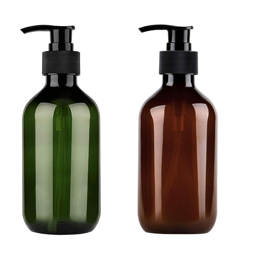 Pump Bottle Dispenser, Yebeauty 10oz/300ml Empty Plastic Shower Refillable Dispenser Soap Shampoo Pump Dispenser Containers with Pump Multipurpose for Cosmetic Kitchen Bathroom, 2-Pack Green and Brown