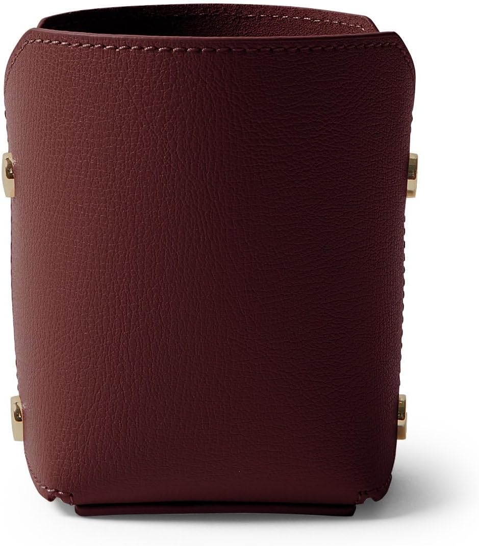 Leatherology Premium Oxblood Modern Pencil Cup – Leather Desk Organizer with Snap Construction, Lays Flat for Travel, Minimalist Portable Design with Suede Interior