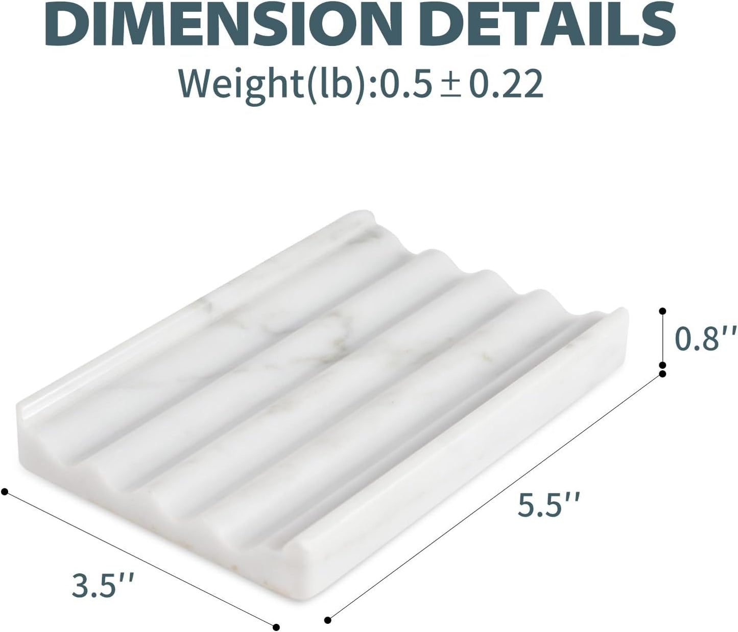 2 Pcs Soap Holder for Bathroom, Marble Soap Dish for Kitchen Countertop, Bathroom Tray with Creative Wavy Design, Soap Saver for Bath Tub, Sponges, Italian Natural Stone(Bianco Carrara)