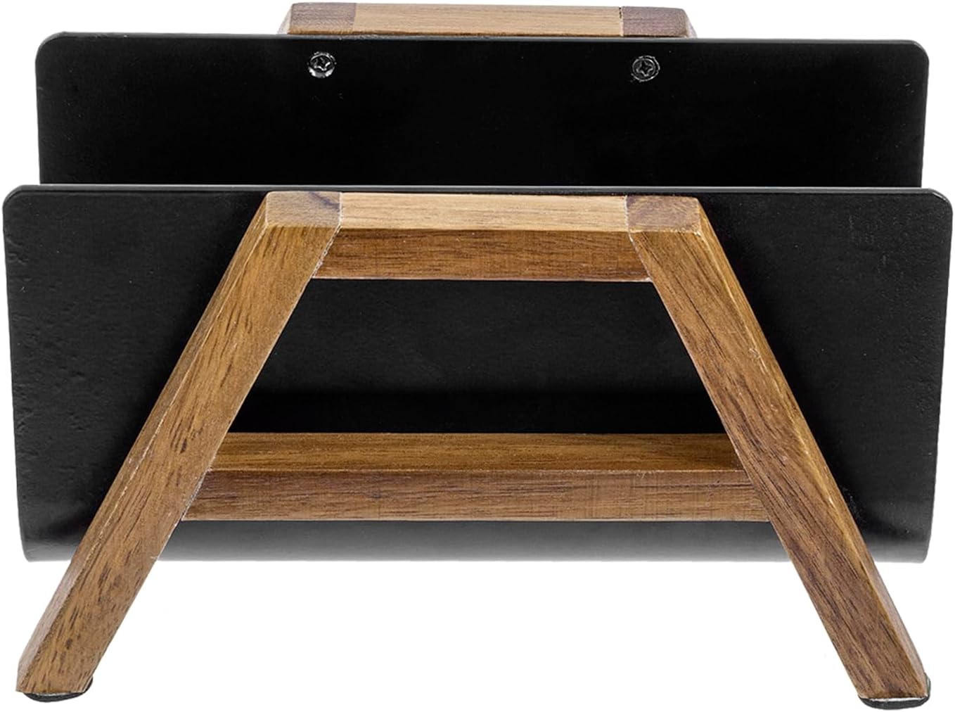 MyGift Modern Desktop Mail Holder, Urban Solid Acacia Wood and Matte Black Metal Tabletop Letter Sorter