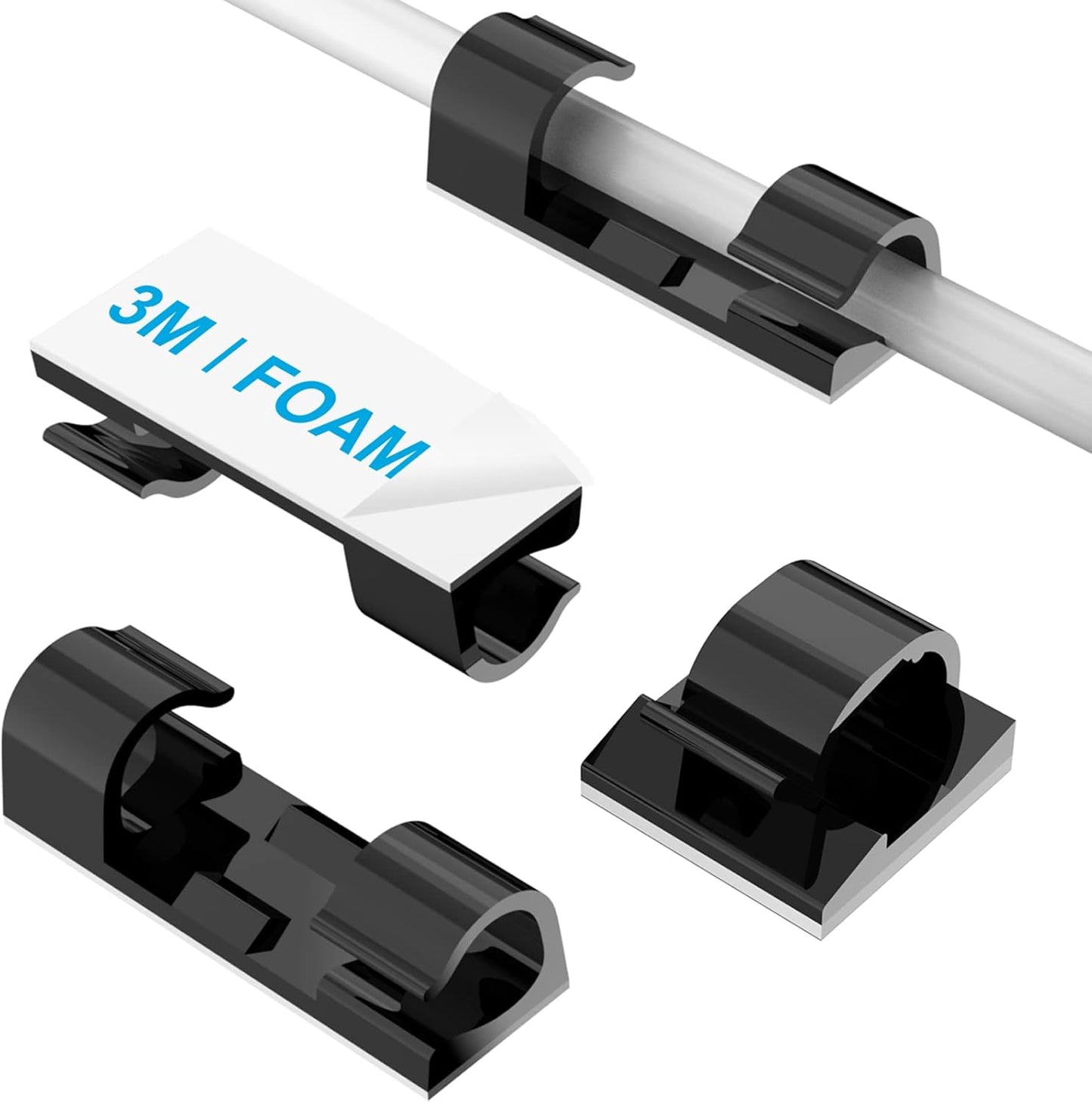 Self-Adhesive Cable Clips Black (40PCS, M), Upgraded Wire Clips for Wall, Strong Cord Organizer Cable Management Under Desk, Ethernet, Dash Cam, Outdoor Light