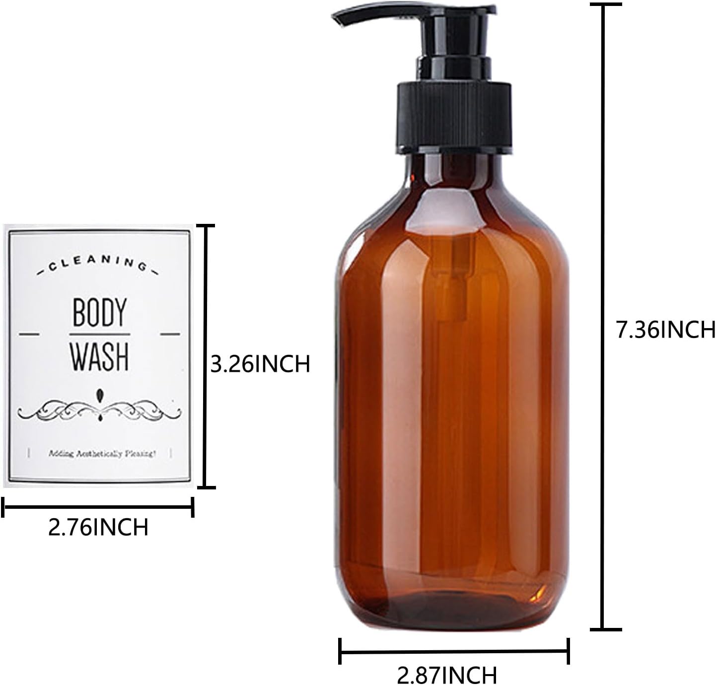 2 Pack Amber Plastic Soap Dispenser, 16 oz Bathroom Pump Bottles Dispenser Refillable Containers with Labels for Lotion Shampoo Body Wash Hand Dish Soap