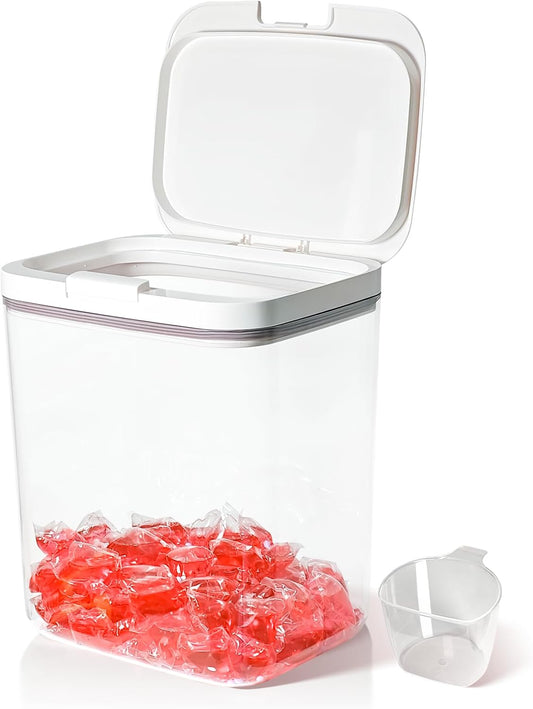 Gute Laundry Pod Holder with Lid - 186oz Sealed Automatic Pop-Up Dispenser, Laundry & Dishwasher Pods for Laundry Room Organization-5.5L