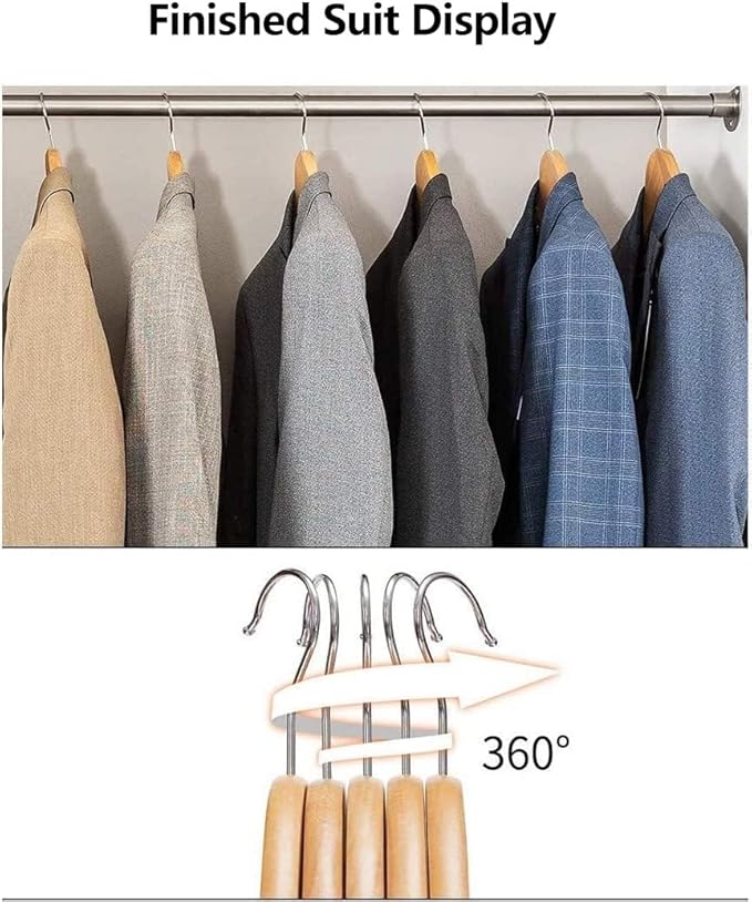 12 Pack Wide Shoulder Wooden Hangers, Suit Hangers with Non Slip Pants Bar, Smooth Finish 360° Swivel Hook Solid Wood Coat Hangers for Dress, Jacket, Pants, Heavy Clothes Hangers (Vintage 12PCS)