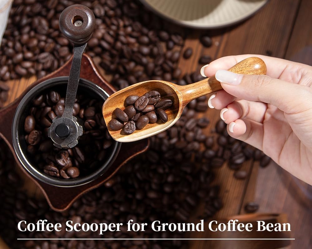 Wooden Coffee Scoop for Ground Coffee,4pcs Coffee Measuring Scooper for Beans Powder Tea Shovel,Small Wood Spoons Multipurpose for Jars Canisters,Kitchen Spice Pepper Condiment Powder Shovel