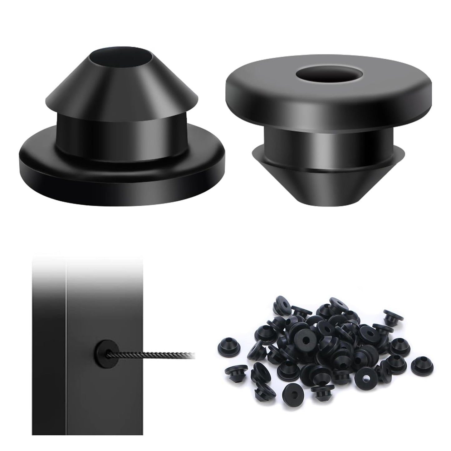 100 Pack Cable Railing Rubber Grommets for 1/8"" 5/32"" 3/16"" Cables for Metal Cable Railing Posts, 1/8"" Cable Railing Kit Protector Sleeve Grommet for Outdoor Indoor Metal Posts (100)