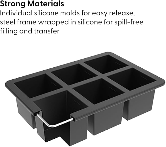 W&P Cup Cubes Silicone Freezer Tray with Lid, Charcoal, Makes 6 Perfect 1-Cup Portions, Freeze & Store Soup, Broth, Sauce, Leftovers, Dishwasher Safe