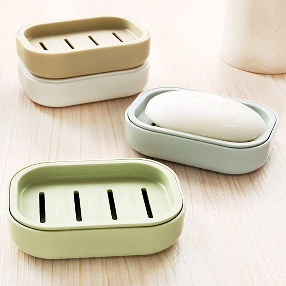 4 Pack Plastic Soap Dish, Soap Container, Double Layer Draining Soap Holder for Shower, Bathroom or Kitchen, C-0060