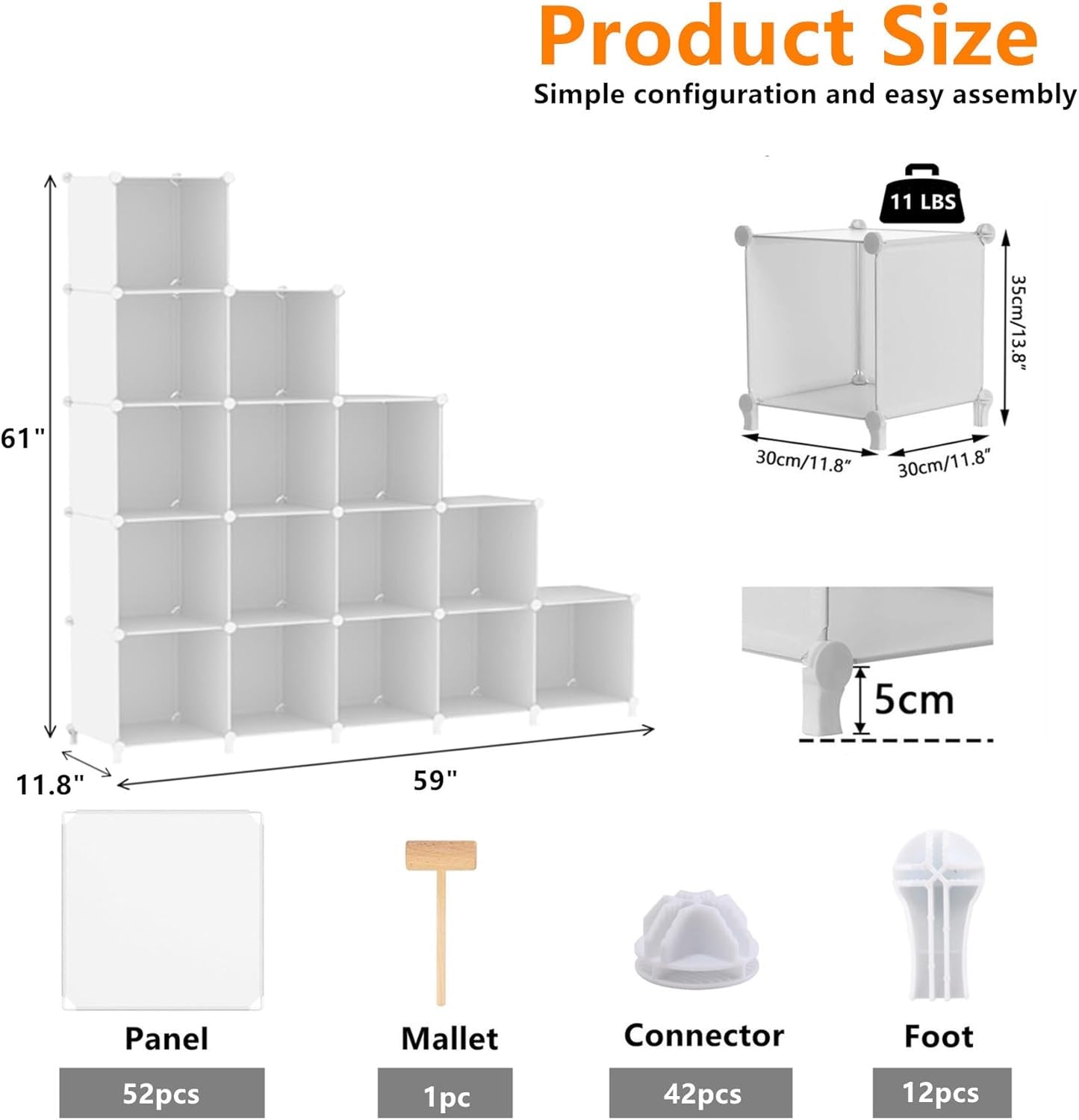 AWTATOS Cube Storage Organizer, 16 Cube Closet Organizer, Stackable Storage Cube Shelves, DIY Portable Closet Clothes Organizer Shelving for Bedroom, Closet, Wardrobe, Bathroom, White