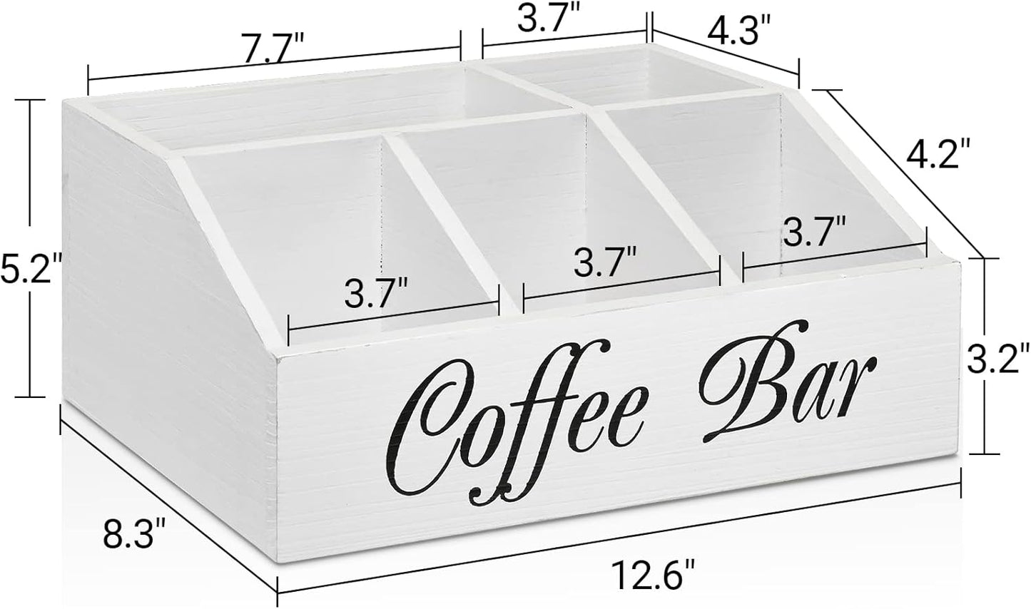 ugiftt Coffee Station Organizer for Counter, Wood Coffee Pods Holder Storage Basket, Tea Condiment Storage Organizer, Rustic Wood Bar Decor for Accessories