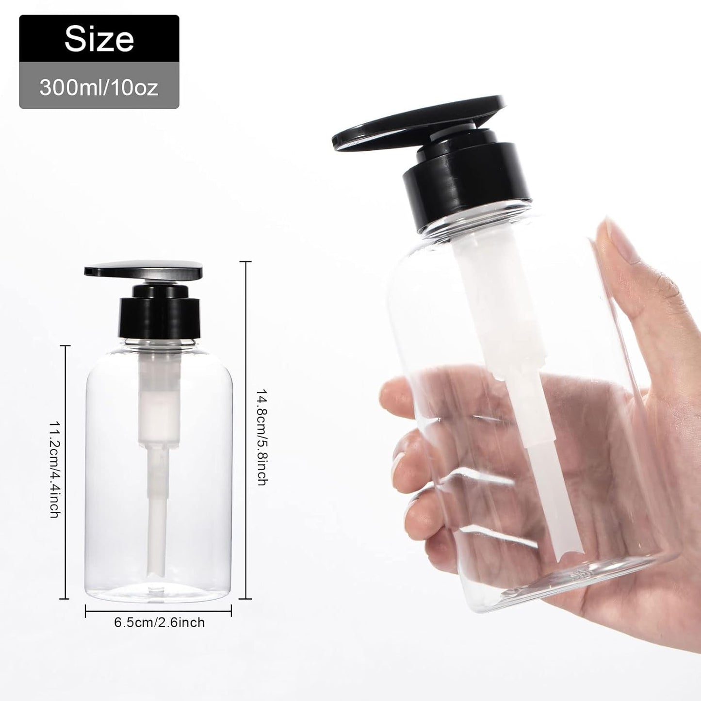 Yebeauty 2 PCS Clear Pump Bottles 10oz 300ML, Empty Plastic Lotion Bottle Pump Dispenser with Pump Refillable for Home and Daily Use