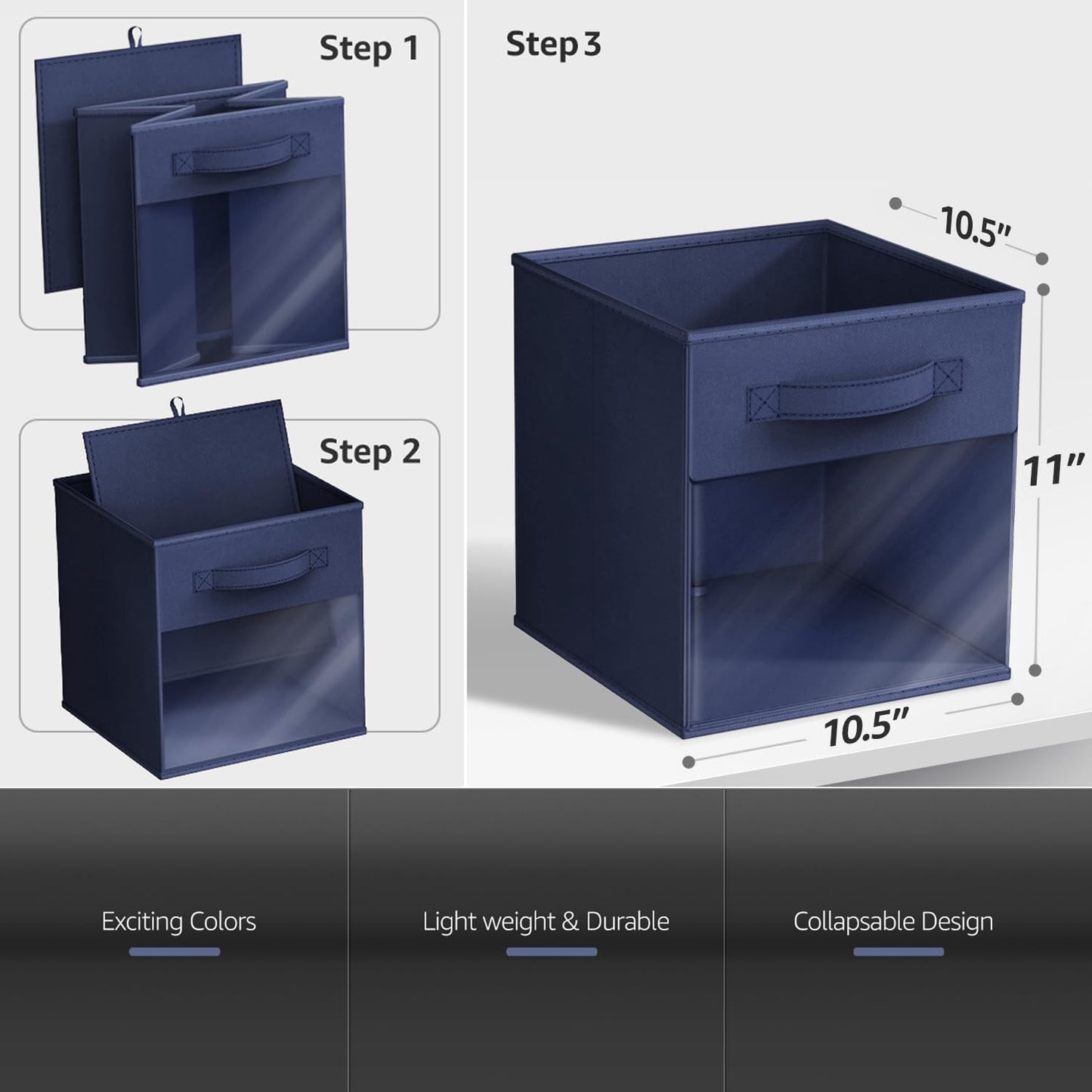 Sorbus 11 Inch Storage Bins with Clear Window - 6 Foldable Baskets for Organizing Clothes, Toys, Books - Sturdy Collapsible Fabric Storage Cubes with Handle - Storage Baskets for Shelves, Closets