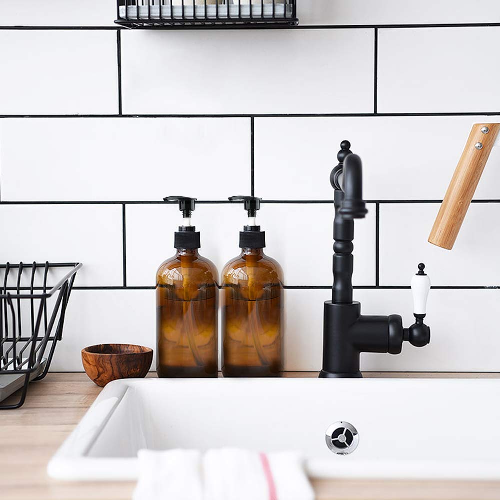 Yebeauty Empty Pump Bottle Dispenser, 17oz/500ml Lotion Soap Shampoo Pump Bottles Large Brown Bottle with Pump Plastic Refillable Containers Pack of 2