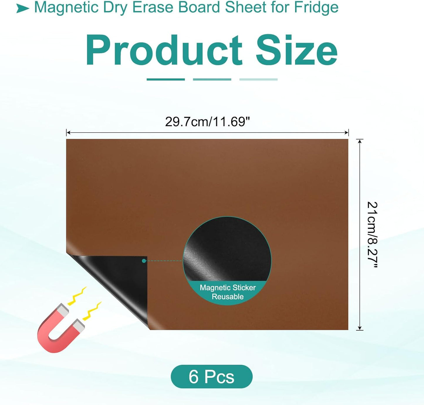 PATIKIL Magnetic Dry Erase Board Sheet for Fridge, 6 Pcs 12 x 8 Inch Erasable Refrigerator Whiteboard for Kitchen for Home Kitchen Organizer Planner Office Storage, Brown (0.6mm)