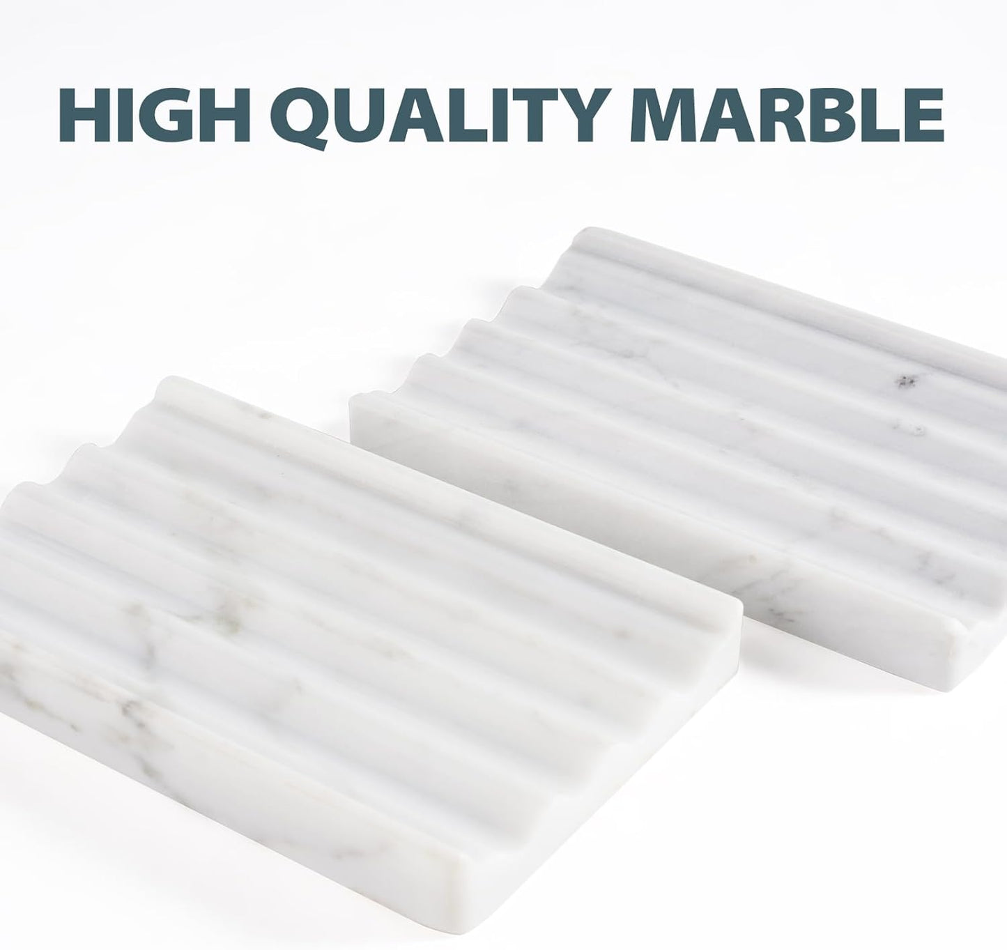 Soap Holder, Marble Soap Dish for Shower, Bar Soap Holder with Water Ripple Design, Easy Cleaning Soap Saver for Kitchen Sink，Bathroom, Executive Italian Natural Stone Soap Tray(Bianco Carrara)