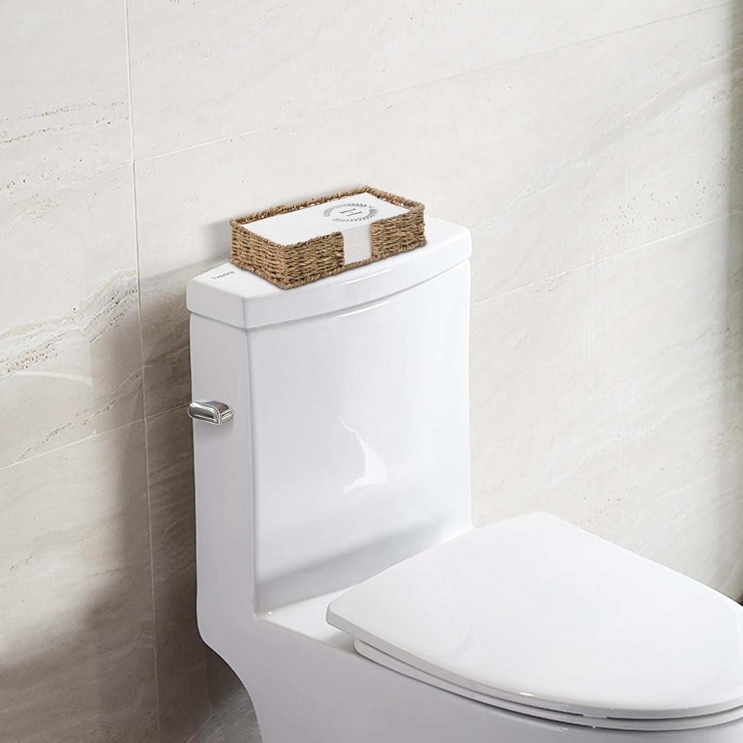 Seagrass Disposable Guest Towel Holder Tray for Bathroom, Wicker Counter Rectangular Bathroom Napkin Holder for Ktichen, Woven Hand Towel Holder Tray for Home, Kitchen, Hotel, Farmhouse