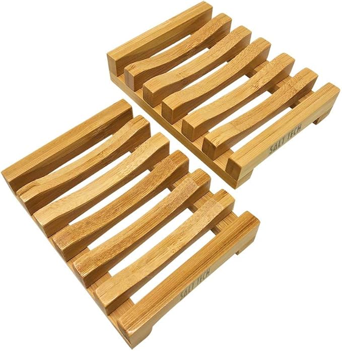 Bamboo Soap Dish, 2pc Rectangular, Light Brown, 3.4 x 4.5 inches, 0.14 pounds, Bathtub